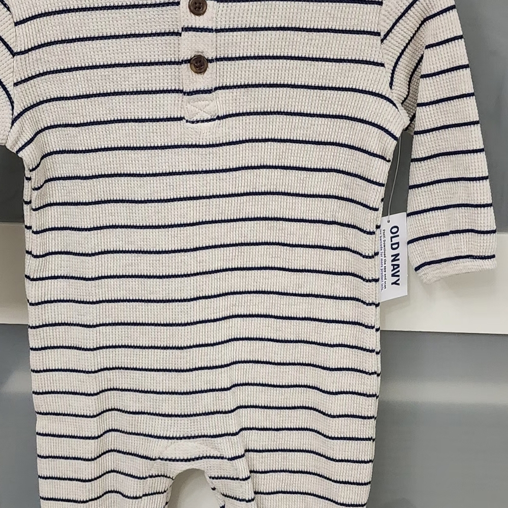 Old Navy Cream and Navy Striped Footie